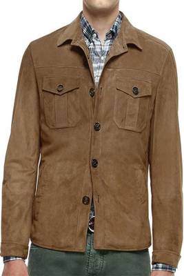 men's brown suede leather biker jacket classic zip up style 2