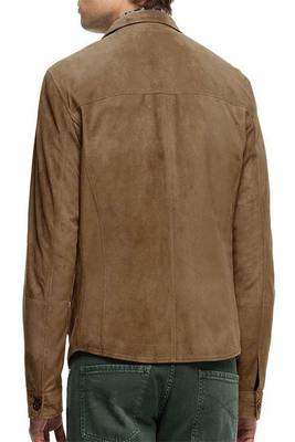 men's brown suede leather biker jacket classic zip up style 3
