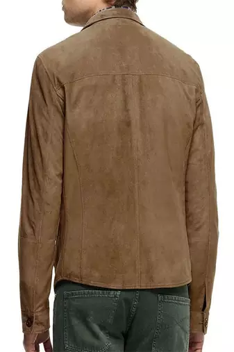 men's brown suede leather biker jacket classic zip up style