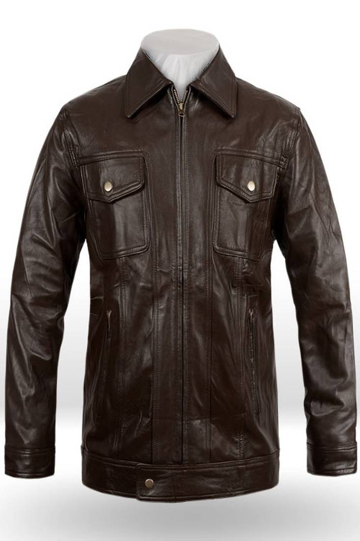 Stylish brown premum lambskin leather biker jacket  slim fit moto style