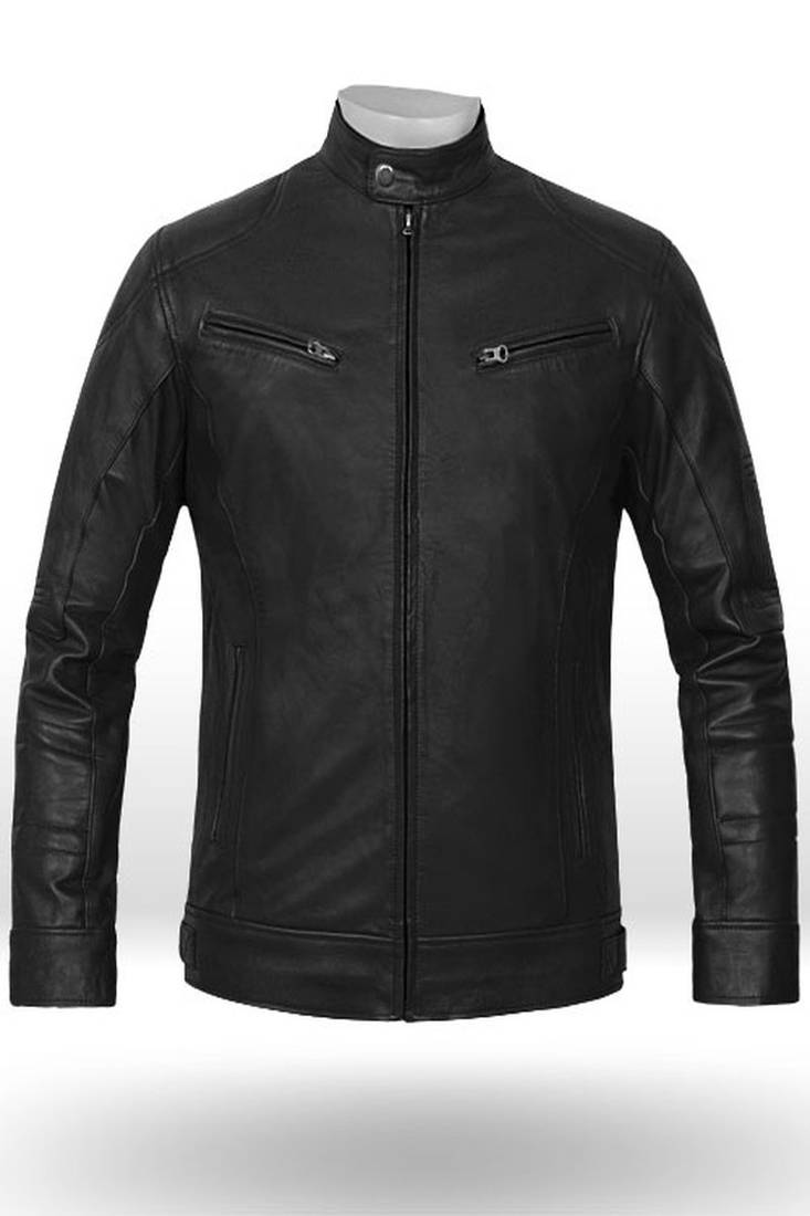 Black café racer  men's leather jacket pure lambskin motorcycle biker jacket