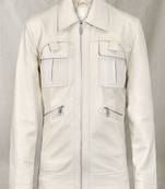 Stylish white button pocket  lambskin leather jacket slim fit moto style jacket