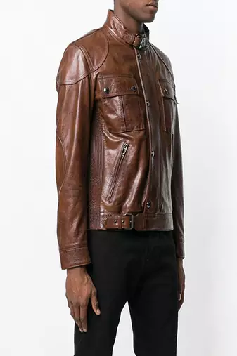 men's brown lambskin leather biker jacket classic zip up style