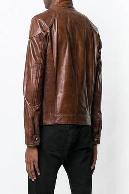 men's brown lambskin leather biker jacket classic zip up style 3