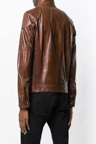 men's brown lambskin leather biker jacket classic zip up style