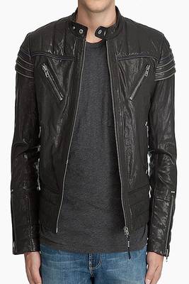 men's black lambskin leather biker jacket classic zip up style authentic 1