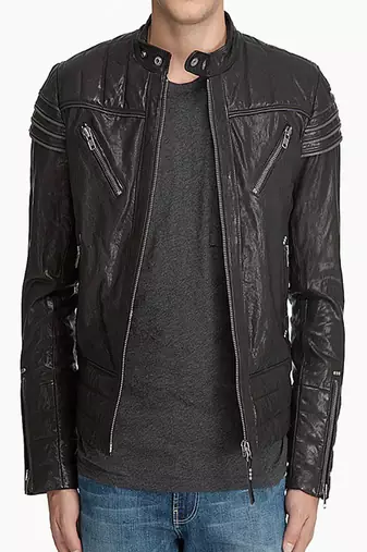 Classic leather black zip pockets lambskin jacket slim fit moto style