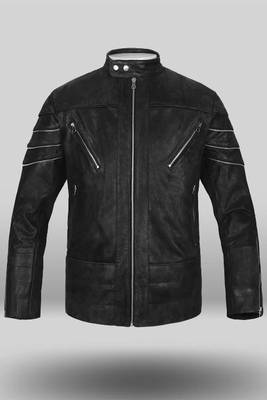 men's black lambskin leather biker jacket classic zip up style authentic 2