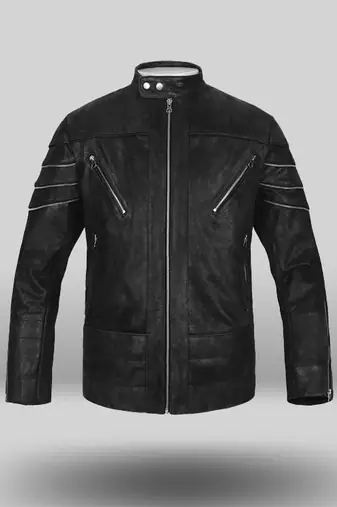 men's black lambskin leather biker jacket classic zip up style authentic