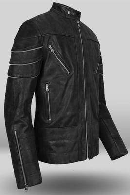 men's black lambskin leather biker jacket classic zip up style authentic 3