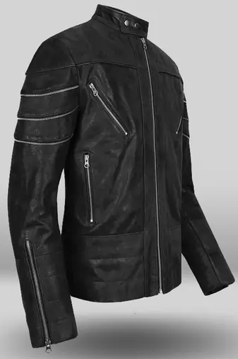 men's black lambskin leather biker jacket classic zip up style authentic