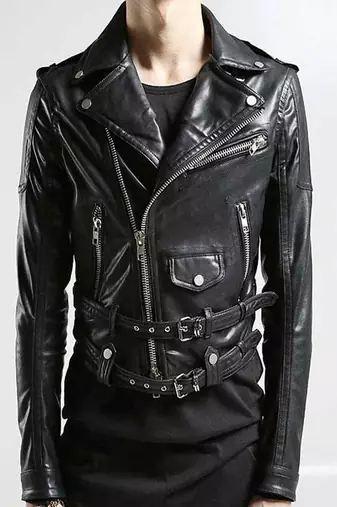 Men's classic leather black zip pockets lambskin jacket slim fit moto style