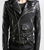Men's classic leather black zip pockets lambskin jacket slim fit moto style