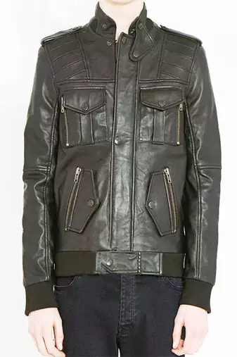 Men's genuine pure lambskin black leather jacket 2 pockets slim fit motorcycle jacket