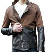 Stylish brown black pure lambskin leather jacket slim fit classic look