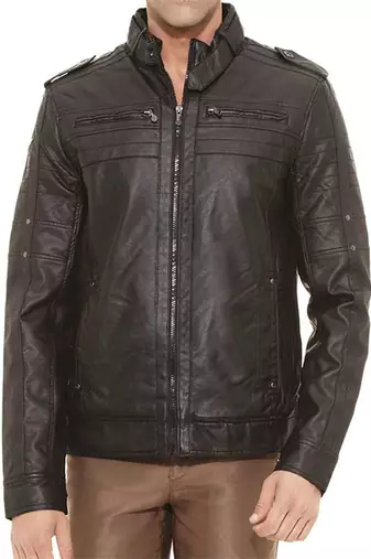 Stylish classic look brown black pure lambskin leather jacket slim fit