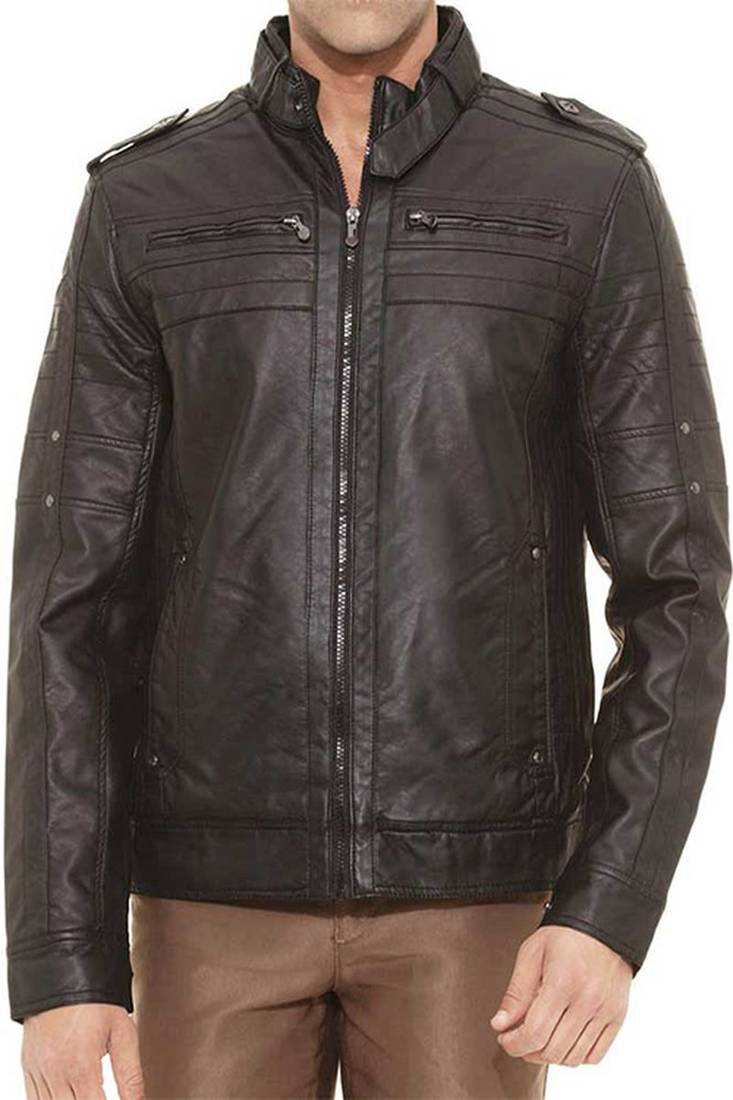 Stylish classic look brown black pure lambskin leather jacket slim fit