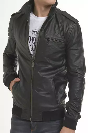 Men's genuine pure lambskin black leather jacket rib cuffs slim fit motorcycle jacket
