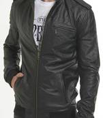 Men's genuine pure lambskin black leather jacket rib cuffs slim fit motorcycle jacket
