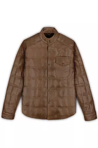 Men's genuine pure lambskin brown quilted leather cuffs slim fit motorcycle jacket