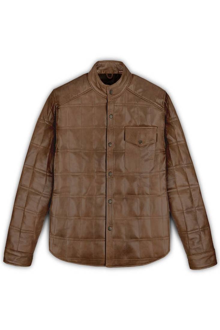 Men's genuine pure lambskin brown quilted leather cuffs slim fit motorcycle jacket