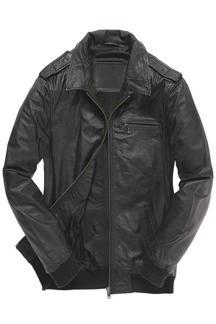 Men's black genuine  zipper  leather biker jacket  slim fit moto style stylish
