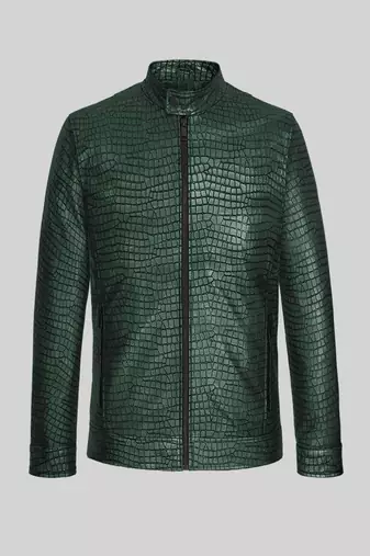 Classic green leather jacket pure lambskin green crocodile texture stylish