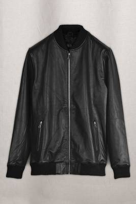 men's black lambskin leather bomber jacket ribbed cuffs and waist elegant 1