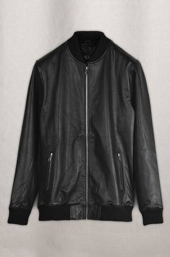 men's black lambskin leather bomber jacket ribbed cuffs and waist elegant