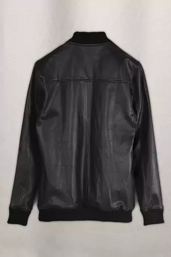 men's black lambskin leather bomber jacket ribbed cuffs and waist elegant