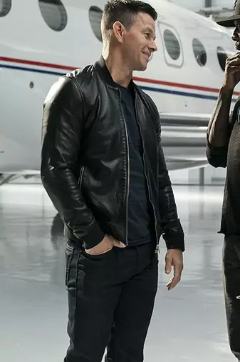 men's black lambskin leather bomber jacket ribbed cuffs and waist elegant