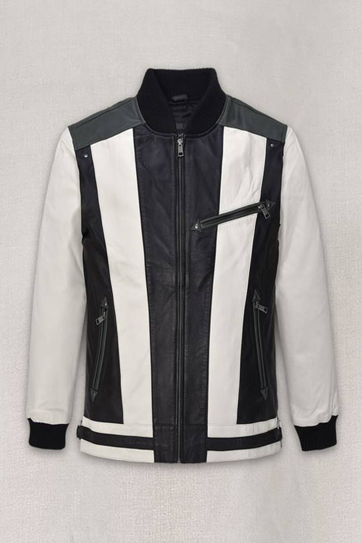 White black motorcycle jacket pure lambskin jacket  motor jacket 100% genuine leather