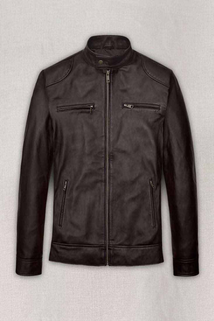 Genuine pure soft leather brown pattern pure lambskin men's leather jacket