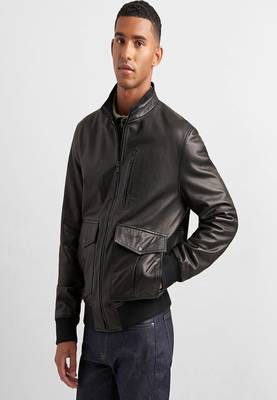 men's black lambskin leather bomber jacket ribbed cuffs and waist sophisticated 4