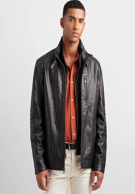 men's black lambskin leather biker jacket classic moto zip style stylish superior 1