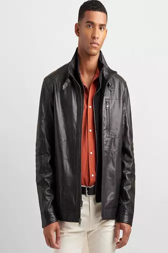 Black soft leather pure lambskin men's leather jacket motorcycle jacket