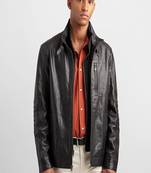 Black soft leather pure lambskin men's leather jacket motorcycle jacket