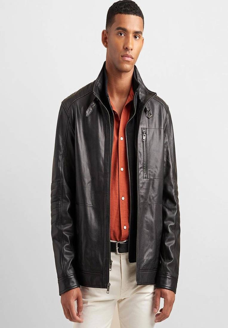 Black soft leather pure lambskin men's leather jacket motorcycle jacket