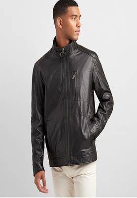 men's black lambskin leather biker jacket classic moto zip style stylish superior 3