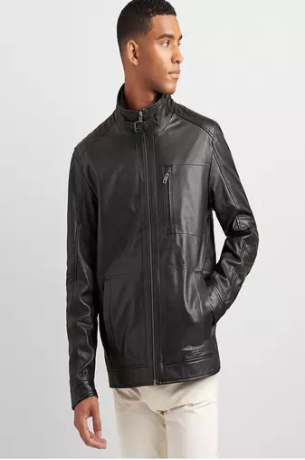 men's black lambskin leather biker jacket classic moto zip style stylish superior