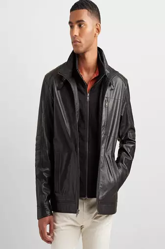 men's black lambskin leather biker jacket classic moto zip style stylish superior
