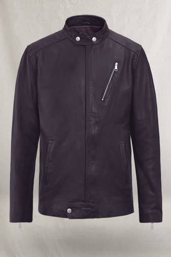 Stylish pure lambskin black leather jacket motorcycle jacket dark brown one zip pocket