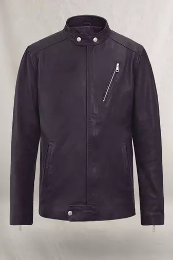 Stylish pure lambskin black leather jacket motorcycle jacket dark brown one zip pocket