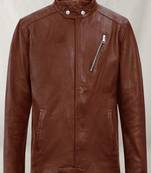 Brown one zip pocket stylish pure lambskin black leather jacket motorcycle jacket