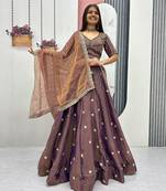 Wine Color  Embroidery beats& Sequence Work Silk Lahenga Choli Set