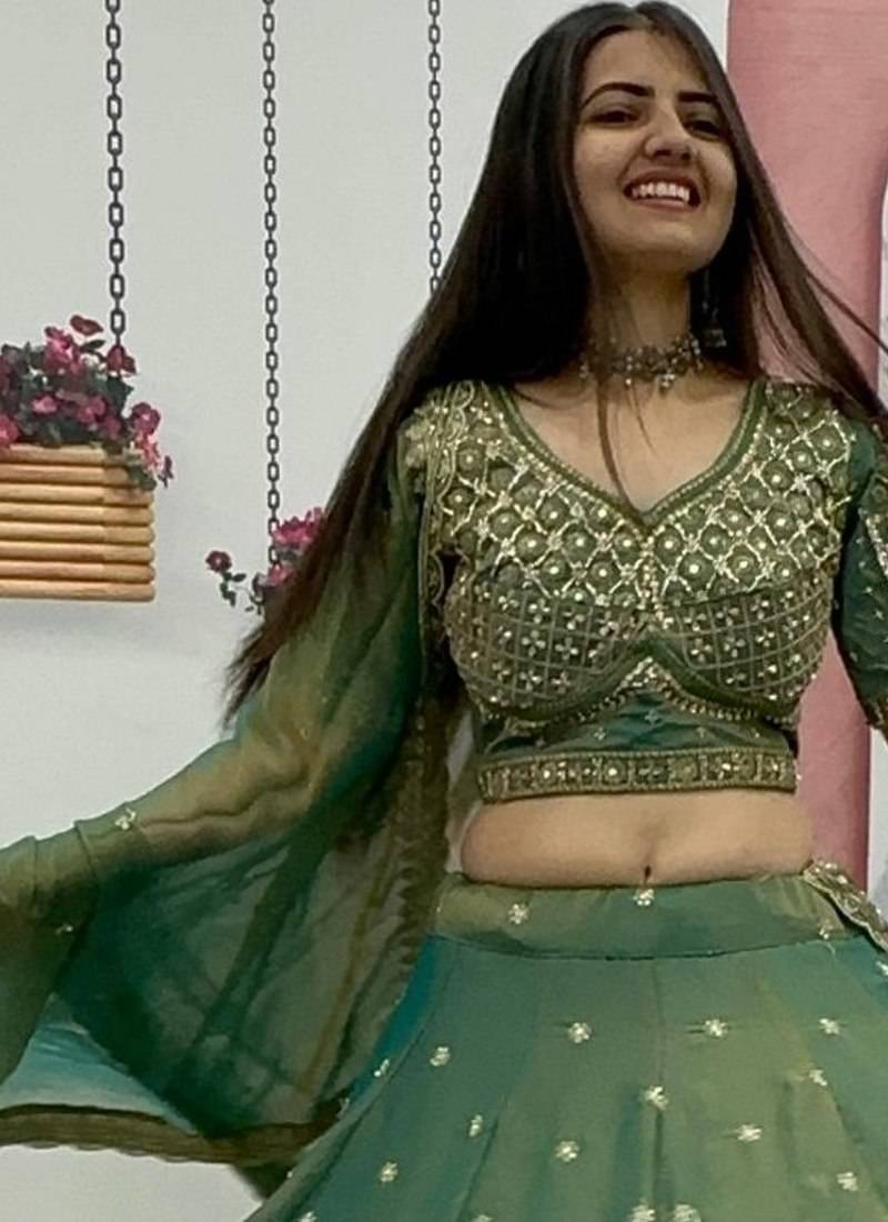 Sea Green Color  Embroidery beats& Sequence Work Silk Lahenga Choli Set