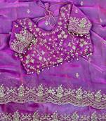 Magenta Color embroidery sequence border work Chiffon Saree