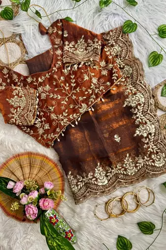 Orange color embroidery sequence border work Chiffon Saree