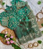 Sea Green color embroidery sequence border work Chiffon Saree