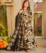 Black maslin cotton party wear digital print suit set
